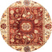 Round Abstract Red Oriental Rug, abs3112