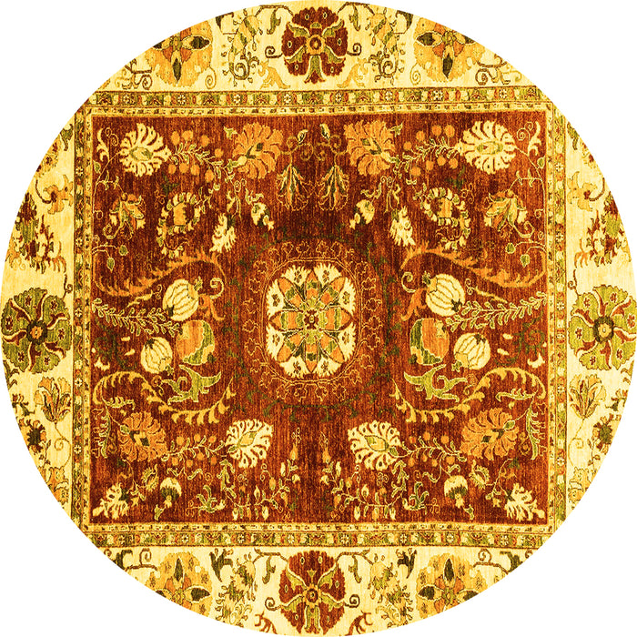 Round Machine Washable Oriental Yellow Traditional Rug, wshabs3112yw