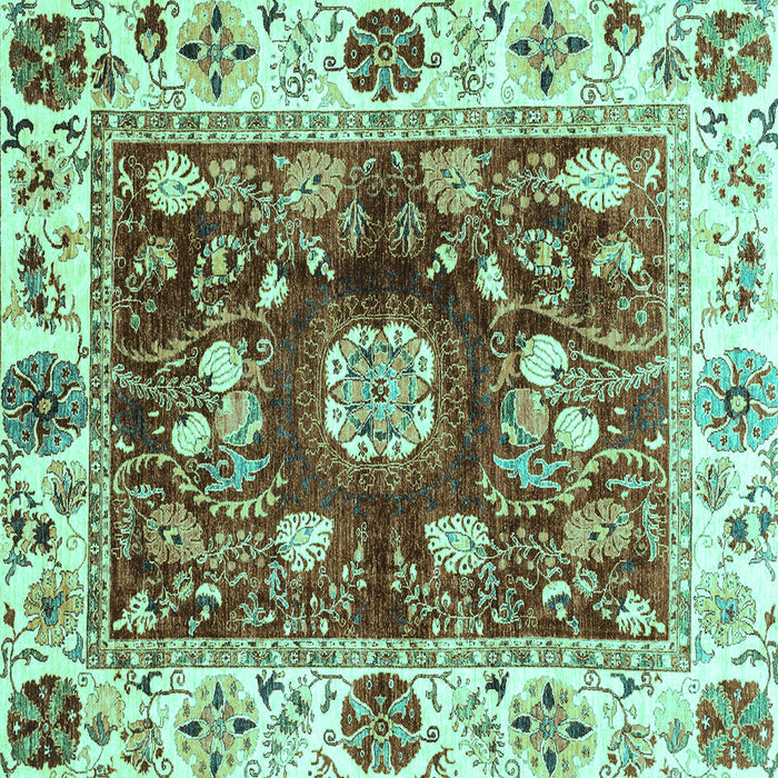 Square Machine Washable Oriental Turquoise Traditional Area Rugs, wshabs3112turq