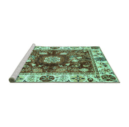 Sideview of Machine Washable Oriental Turquoise Traditional Area Rugs, wshabs3112turq
