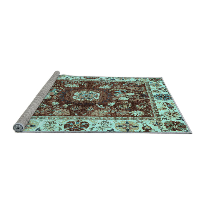 Sideview of Machine Washable Oriental Light Blue Traditional Rug, wshabs3112lblu