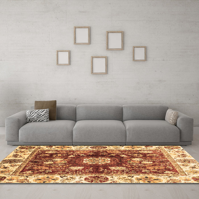 Machine Washable Oriental Brown Traditional Rug in a Living Room,, wshabs3112brn