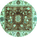 Round Oriental Turquoise Traditional Rug, abs3112turq