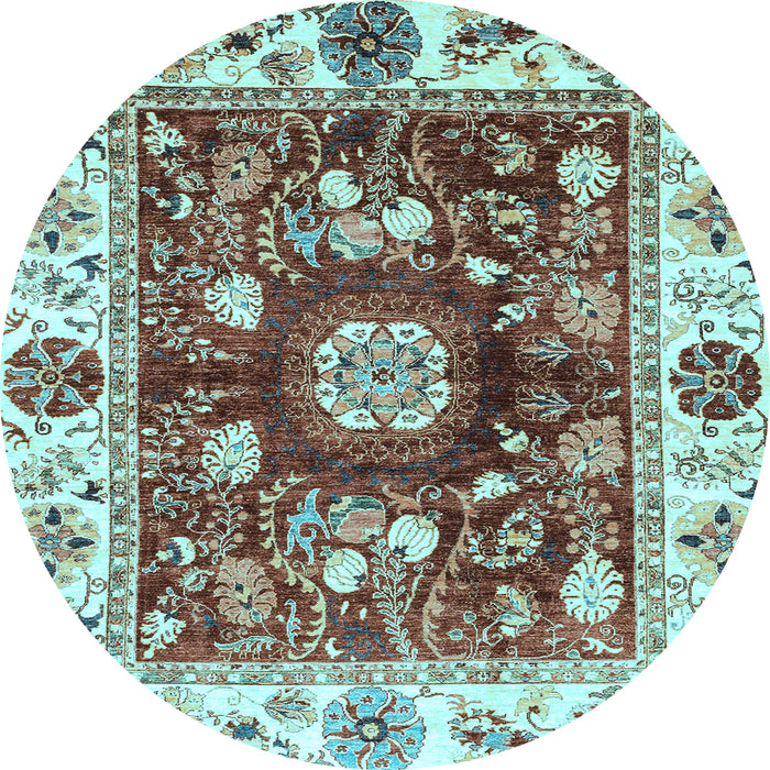 Round Machine Washable Oriental Light Blue Traditional Rug, wshabs3112lblu