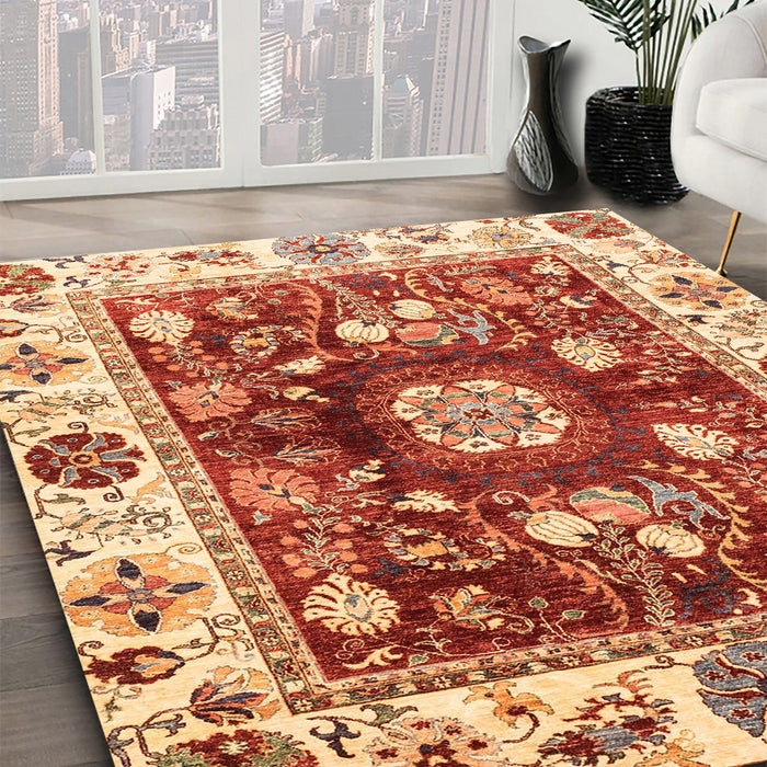 Abstract Red Oriental Rug in Family Room, abs3112