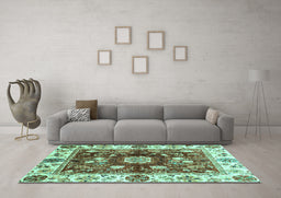 Machine Washable Oriental Turquoise Traditional Area Rugs in a Living Room,, wshabs3112turq
