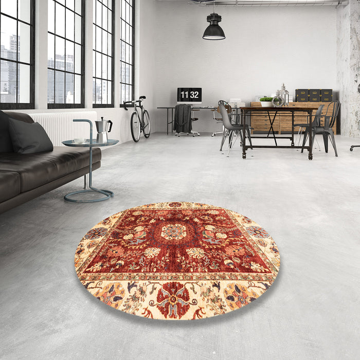 Round Machine Washable Abstract Red Rug in a Office, wshabs3112