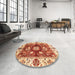 Round Machine Washable Abstract Red Rug in a Office, wshabs3112