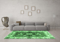 Machine Washable Oriental Emerald Green Traditional Rug, wshabs3112emgrn