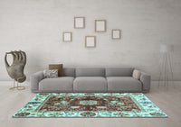 Machine Washable Oriental Light Blue Traditional Rug, wshabs3112lblu