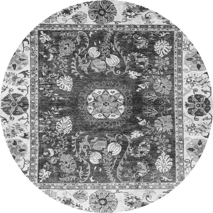 Round Machine Washable Oriental Gray Traditional Rug, wshabs3112gry
