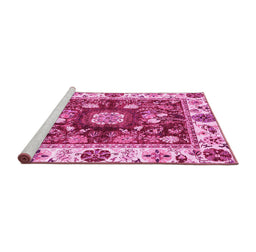 Sideview of Machine Washable Oriental Pink Traditional Rug, wshabs3112pnk