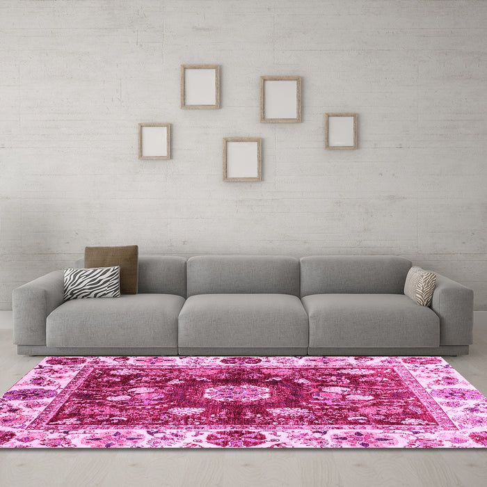 Machine Washable Oriental Pink Traditional Rug in a Living Room, wshabs3112pnk