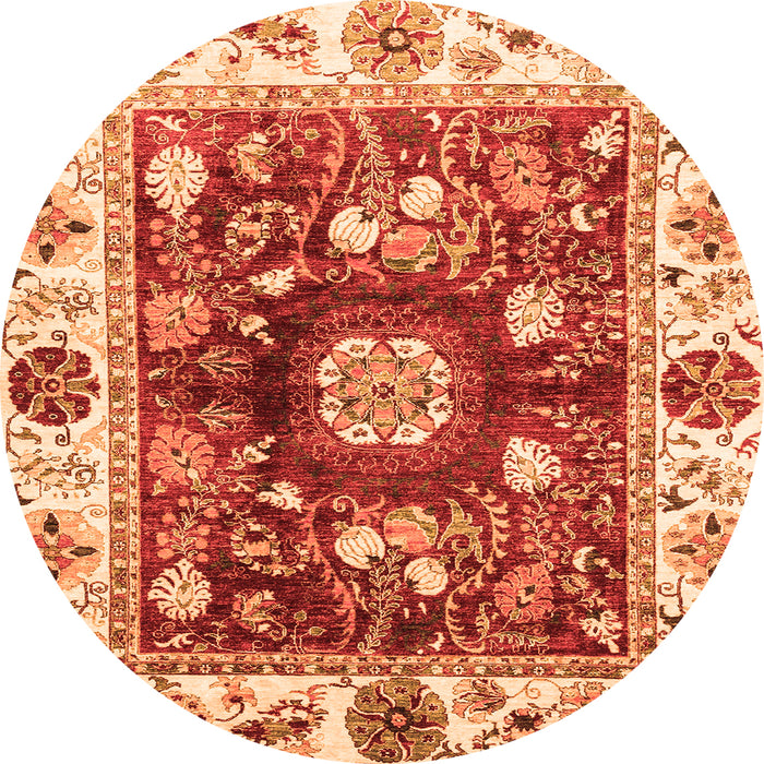 Round Machine Washable Oriental Orange Traditional Area Rugs, wshabs3112org