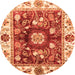 Round Machine Washable Oriental Orange Traditional Area Rugs, wshabs3112org