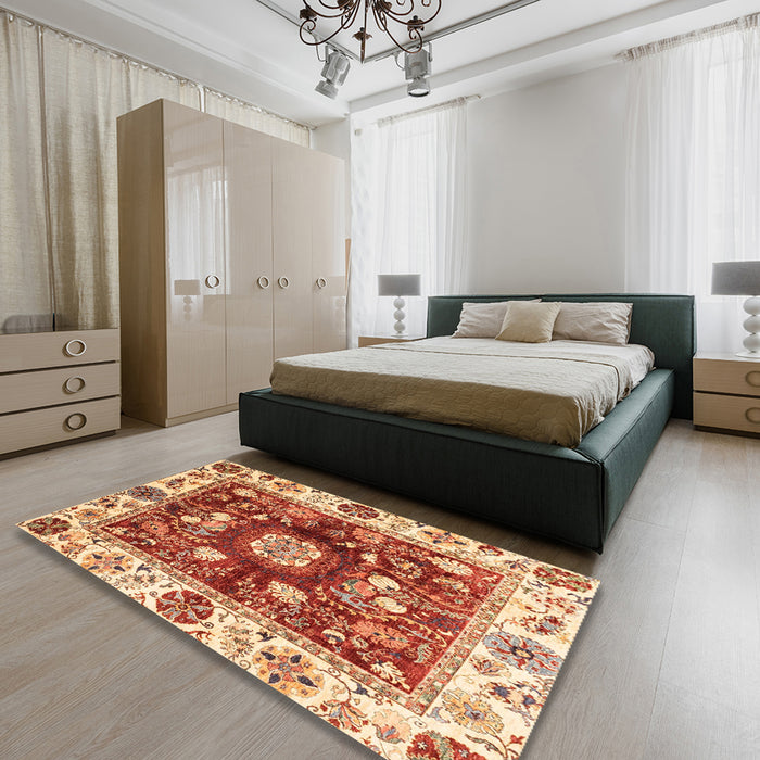 Abstract Red Oriental Rug in a Bedroom, abs3112