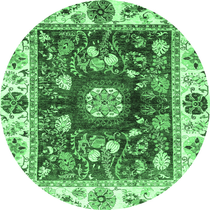Round Machine Washable Oriental Emerald Green Traditional Area Rugs, wshabs3112emgrn