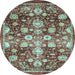 Round Machine Washable Oriental Light Blue Traditional Rug, wshabs3113lblu