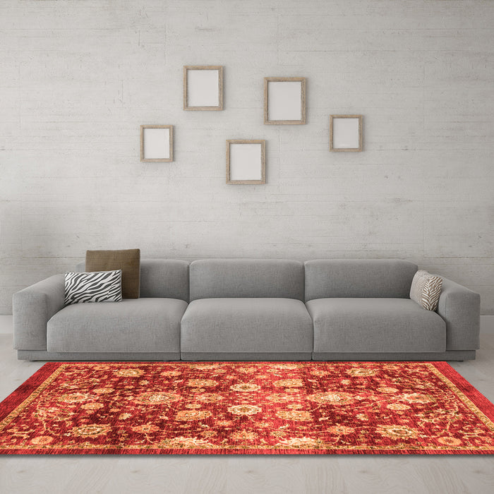Machine Washable Oriental Orange Traditional Area Rugs in a Living Room, wshabs3113org