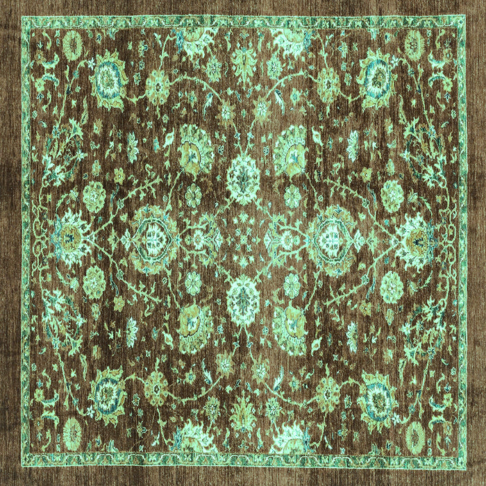 Square Machine Washable Oriental Turquoise Traditional Area Rugs, wshabs3113turq
