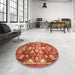 Round Abstract Red Oriental Rug in a Office, abs3113