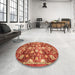 Round Machine Washable Abstract Red Rug in a Office, wshabs3113