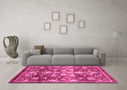 Machine Washable Oriental Pink Traditional Rug in a Living Room, wshabs3113pnk