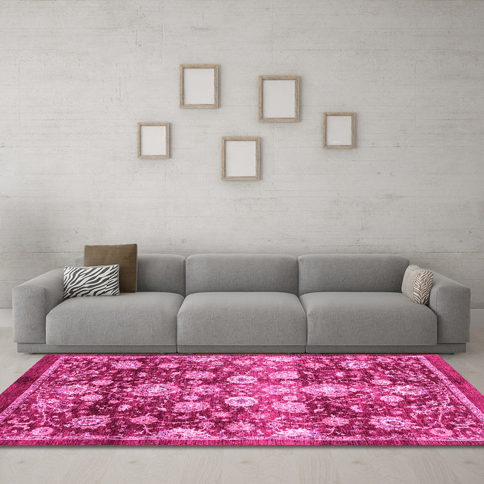 Machine Washable Oriental Pink Traditional Rug in a Living Room, wshabs3113pnk