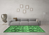 Machine Washable Oriental Emerald Green Traditional Rug, wshabs3113emgrn