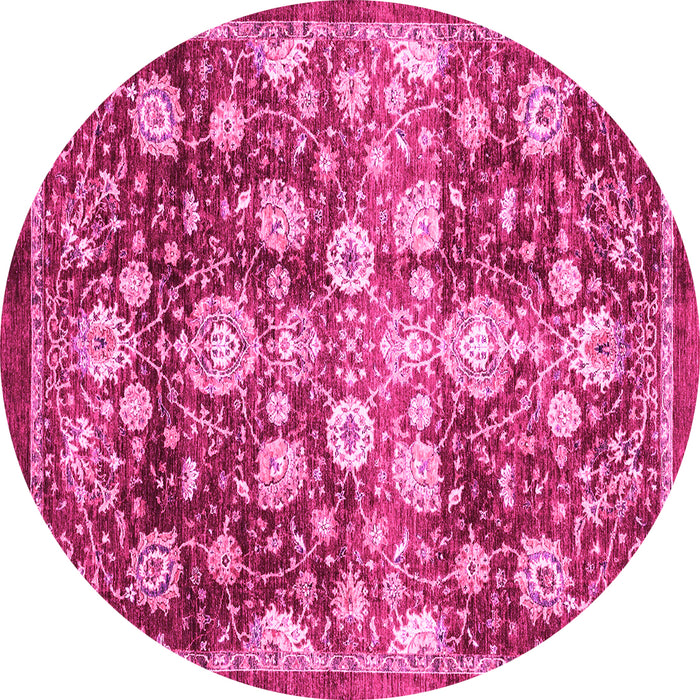 Round Machine Washable Oriental Pink Traditional Rug, wshabs3113pnk