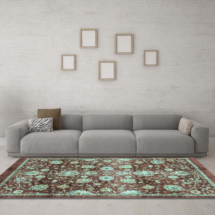 Machine Washable Oriental Light Blue Traditional Rug in a Living Room, wshabs3113lblu