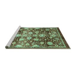 Sideview of Machine Washable Oriental Turquoise Traditional Area Rugs, wshabs3113turq