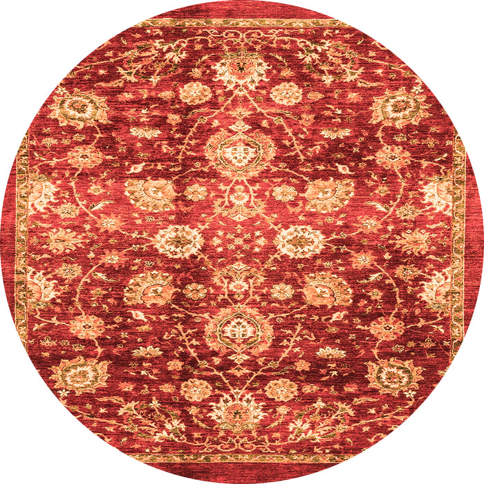 Round Machine Washable Oriental Orange Traditional Area Rugs, wshabs3113org