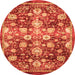 Round Machine Washable Oriental Orange Traditional Area Rugs, wshabs3113org