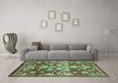 Machine Washable Oriental Turquoise Traditional Area Rugs in a Living Room,, wshabs3113turq