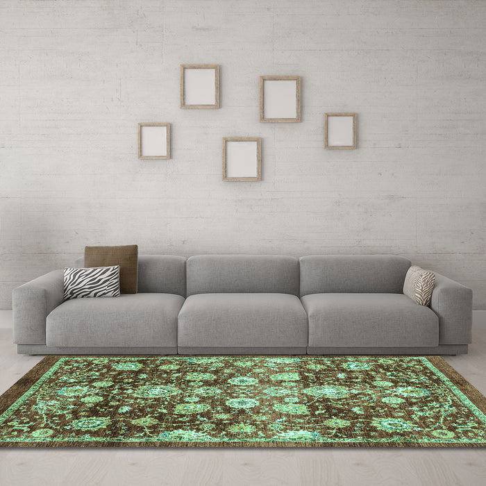 Machine Washable Oriental Turquoise Traditional Area Rugs in a Living Room,, wshabs3113turq