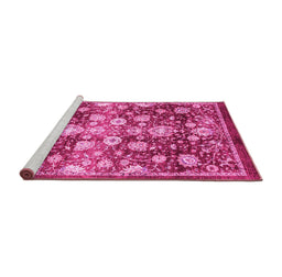 Sideview of Machine Washable Oriental Pink Traditional Rug, wshabs3113pnk