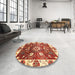 Round Abstract Red Oriental Rug in a Office, abs3114