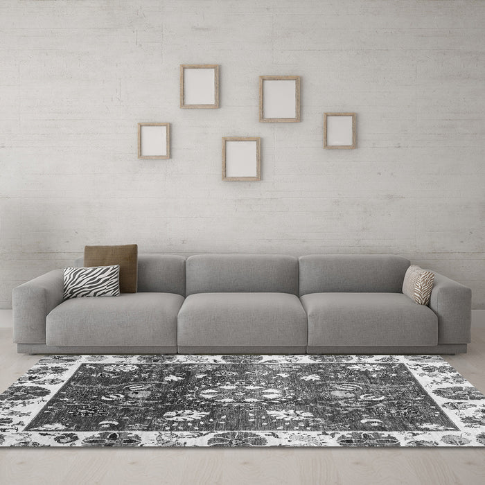 Machine Washable Oriental Gray Traditional Rug in a Living Room,, wshabs3114gry