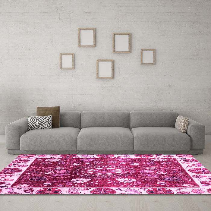Machine Washable Oriental Pink Traditional Rug in a Living Room, wshabs3114pnk