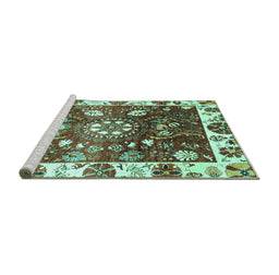 Sideview of Machine Washable Oriental Turquoise Traditional Area Rugs, wshabs3114turq