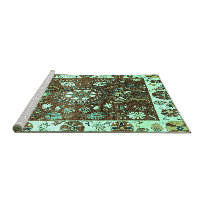 Sideview of Machine Washable Oriental Turquoise Traditional Area Rugs, wshabs3114turq