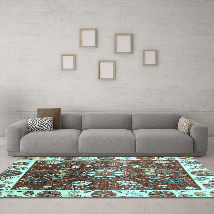 Machine Washable Oriental Light Blue Traditional Rug in a Living Room, wshabs3114lblu