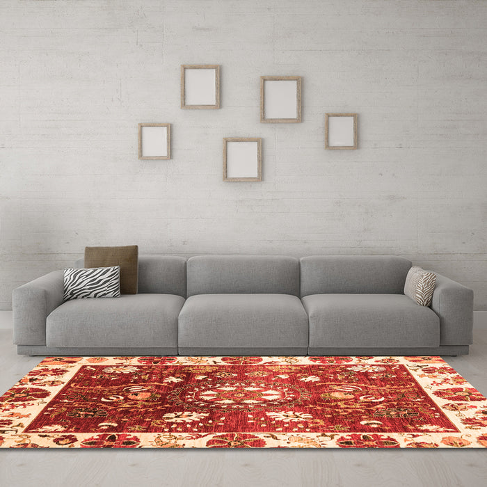 Machine Washable Oriental Orange Traditional Area Rugs in a Living Room, wshabs3114org