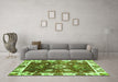 Machine Washable Oriental Green Traditional Area Rugs in a Living Room,, wshabs3114grn