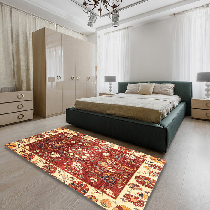 Abstract Red Oriental Rug in a Bedroom, abs3114