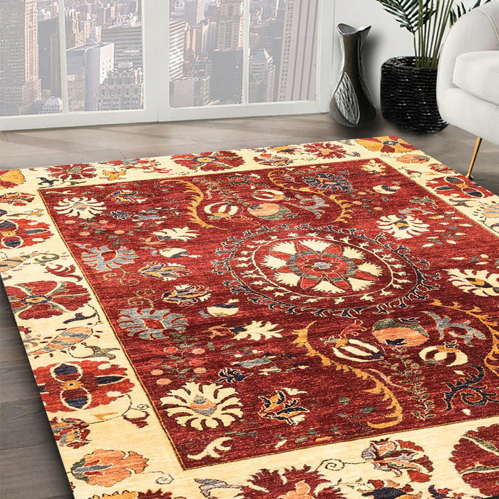 Abstract Red Oriental Rug in Family Room, abs3114