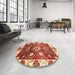Round Machine Washable Abstract Red Rug in a Office, wshabs3114