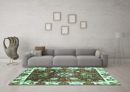 Machine Washable Oriental Turquoise Traditional Area Rugs in a Living Room,, wshabs3114turq