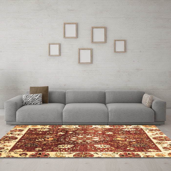 Machine Washable Oriental Brown Traditional Rug in a Living Room,, wshabs3114brn